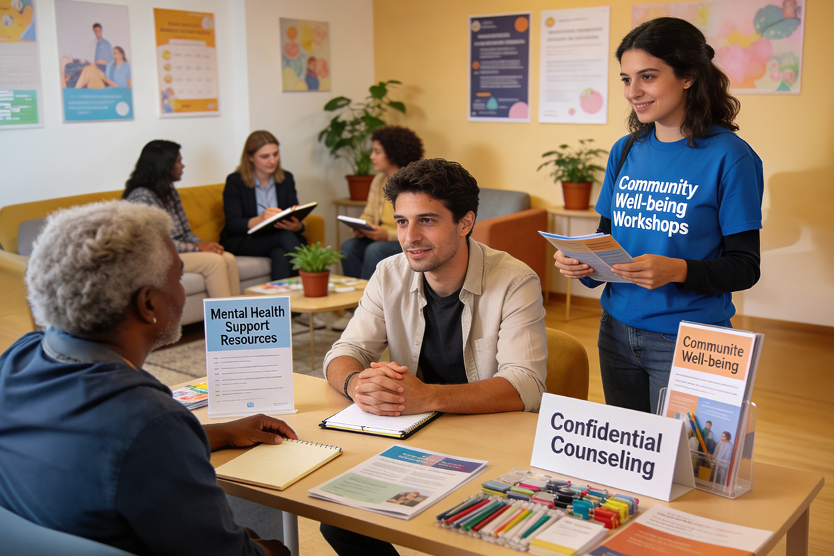 Psicólogos sin Fronteras Madrid: Equipo de voluntarios brindando apoyo psicológico humanitario a poblaciones vulnerables.